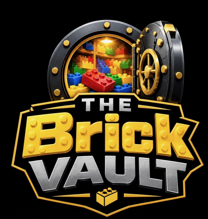The Brick Vault logo: a vault door opening onto shelves of colorful building bricks